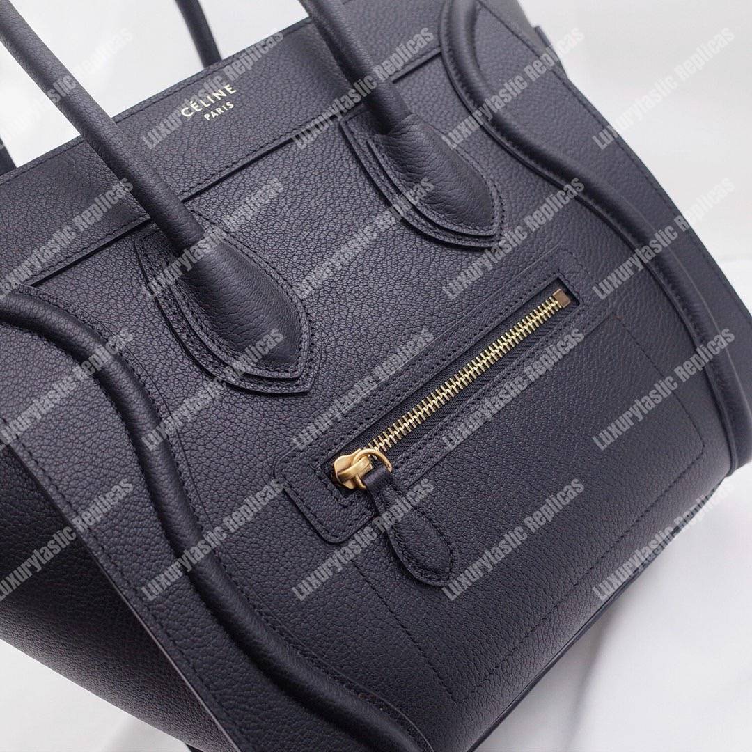 Micro Luggage Handbag In Drummed Calfskin Black