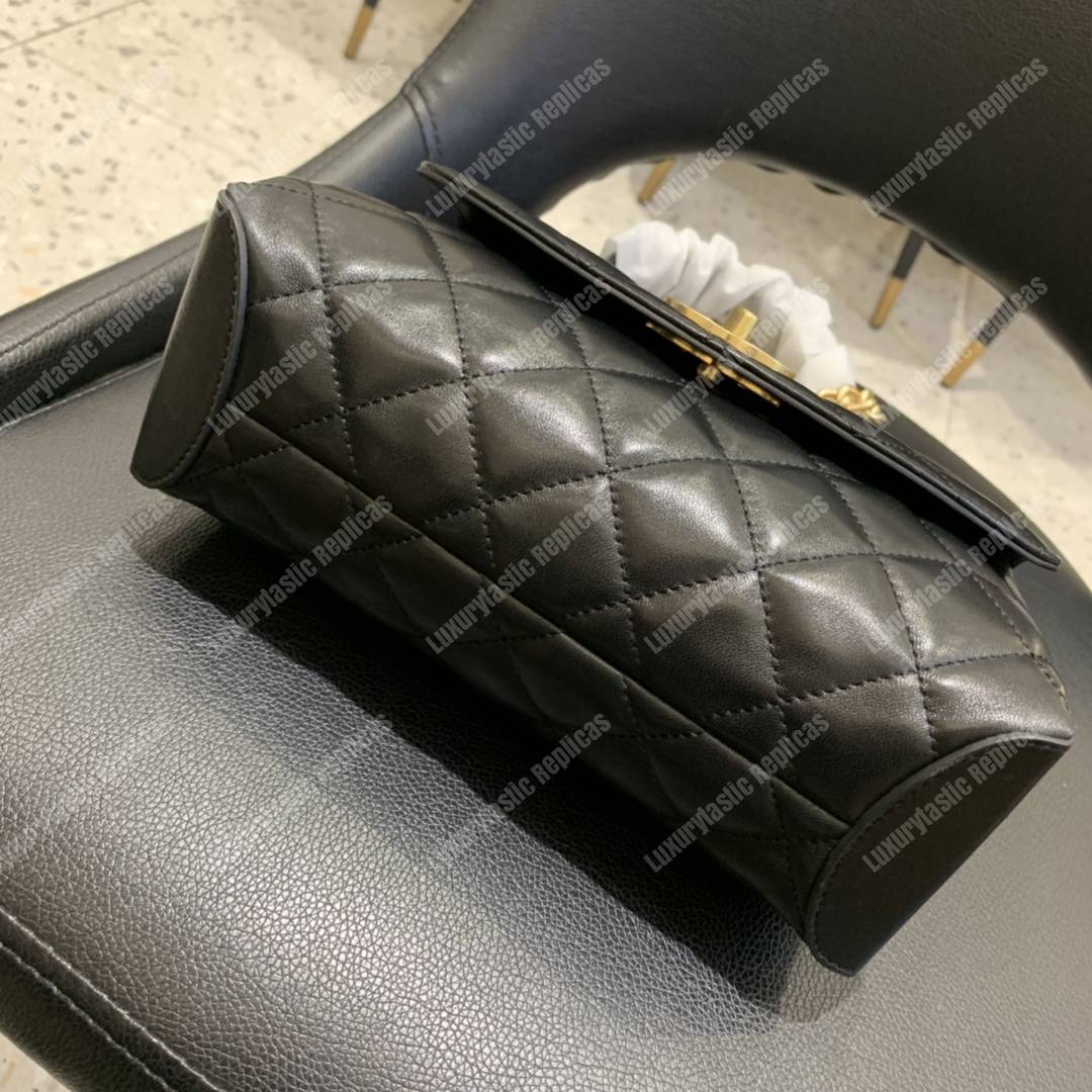 Ch*el flap bag with top handle lambskin black