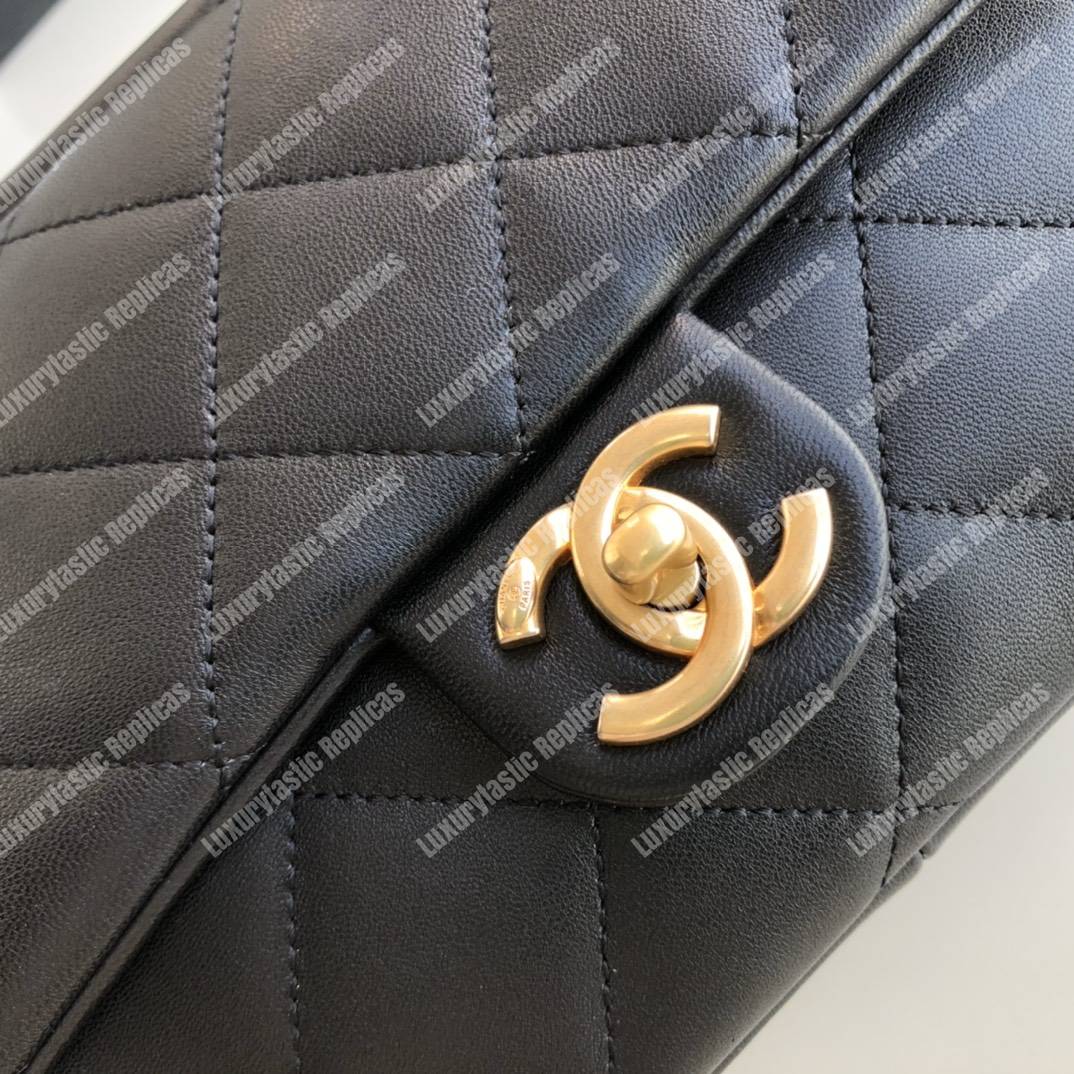 Ch*el lambskin flap bag black