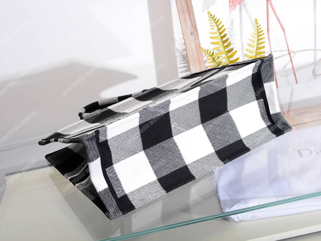 D*or book tote in off-white & black embroidered canvas