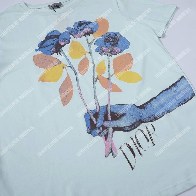 D*or alex foxton rose logo blue cotton t-shirt