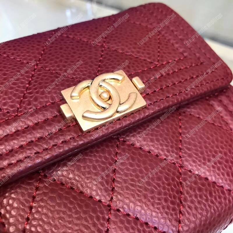 Ch*el boy small flap wallet burgundy