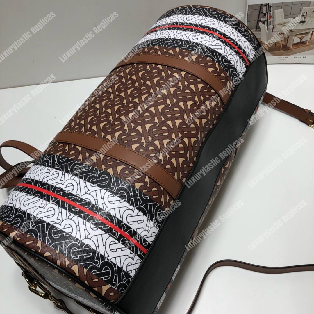 B**rry medium monogram stripe e-canvas barrel bag bridle brown