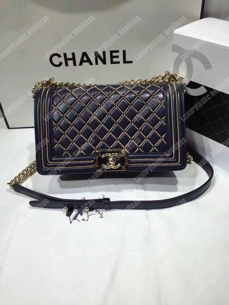 Ch*el boy handbag navy blue