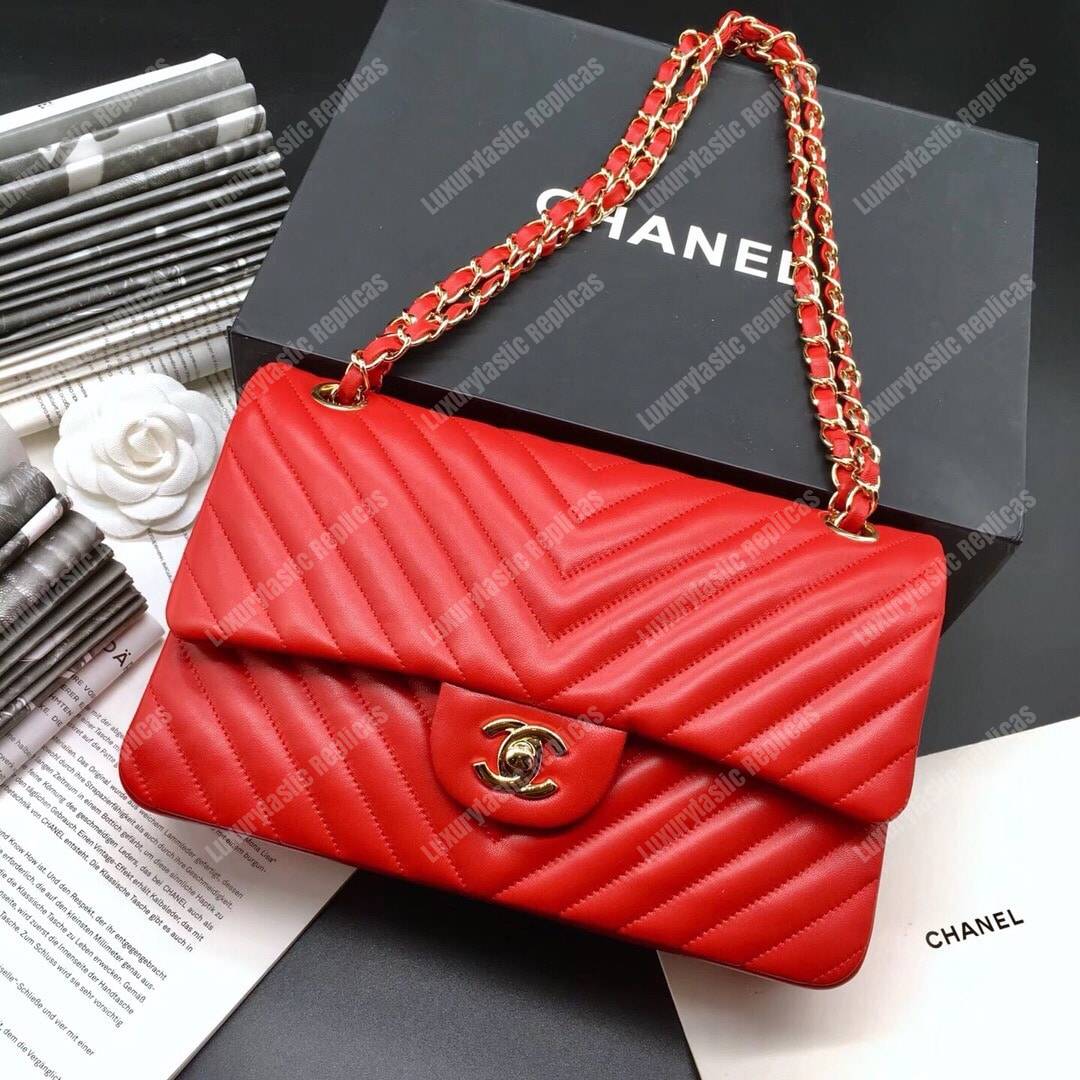 Ch*el classic medium handbag red