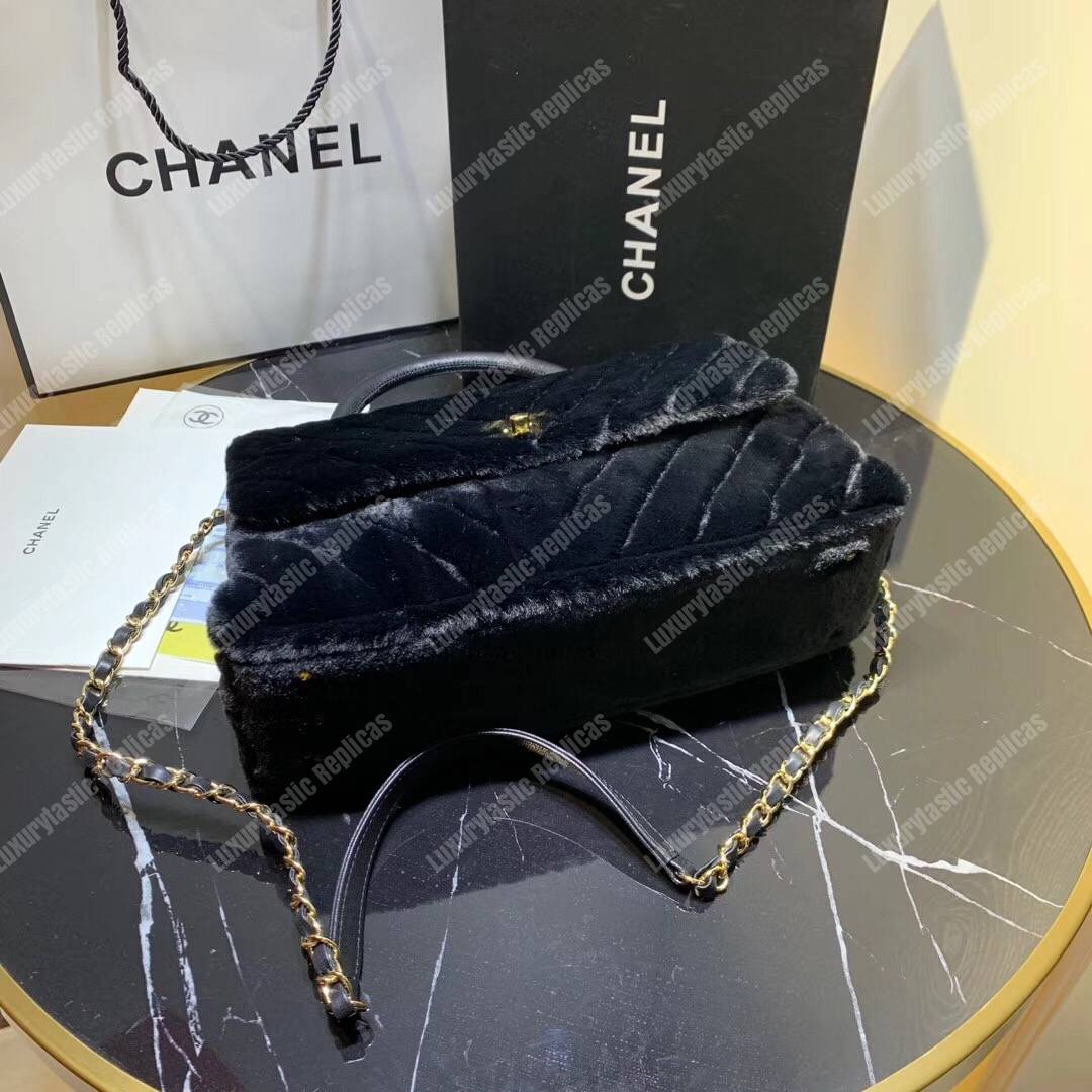 Ch*el flap bag with top handle black