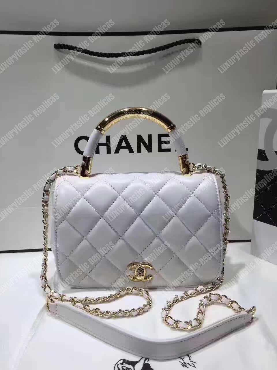 Ch*el small flap bag with top handle white