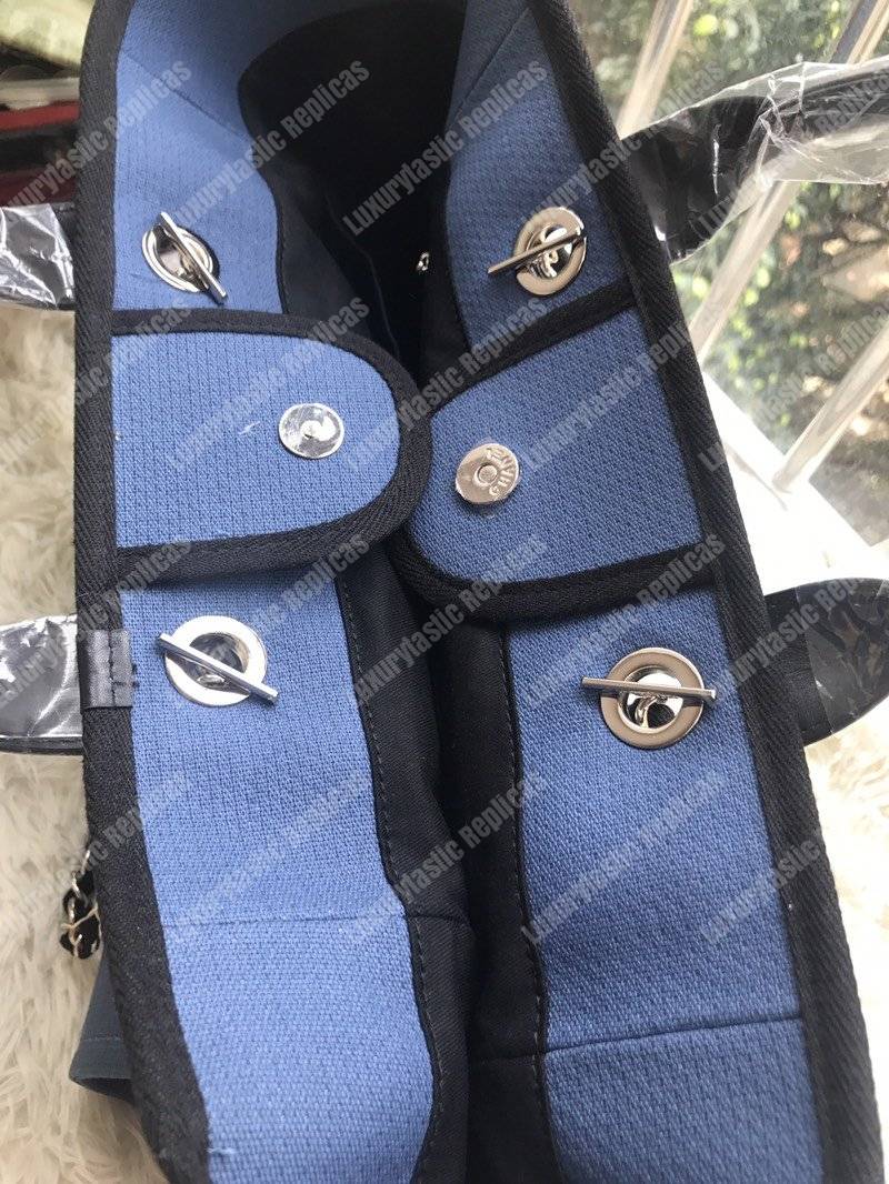 Ch*el deauville fabric tote navy blue/black