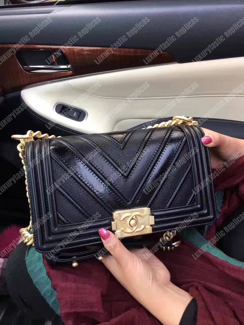 Ch*el medium boy flap bag black