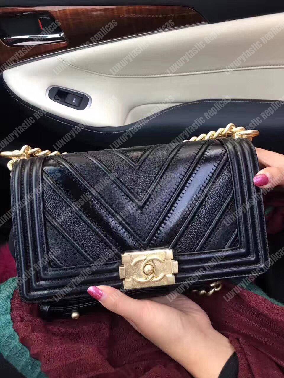 Ch*el medium boy flap bag black