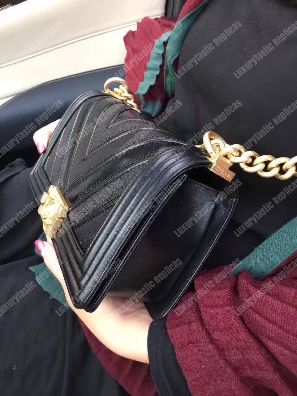 Ch*el medium boy flap bag black