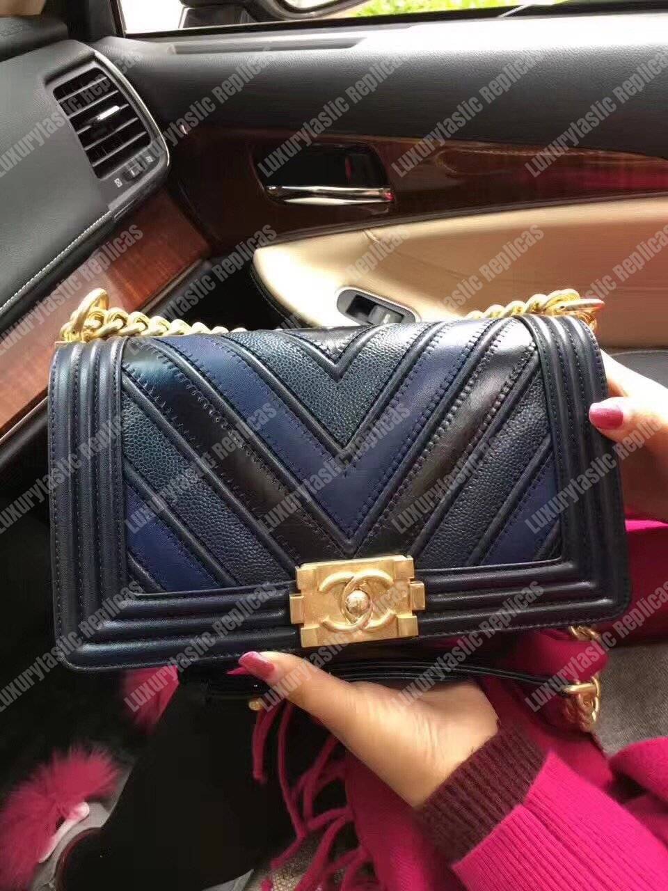 Ch*el medium boy flap bag black