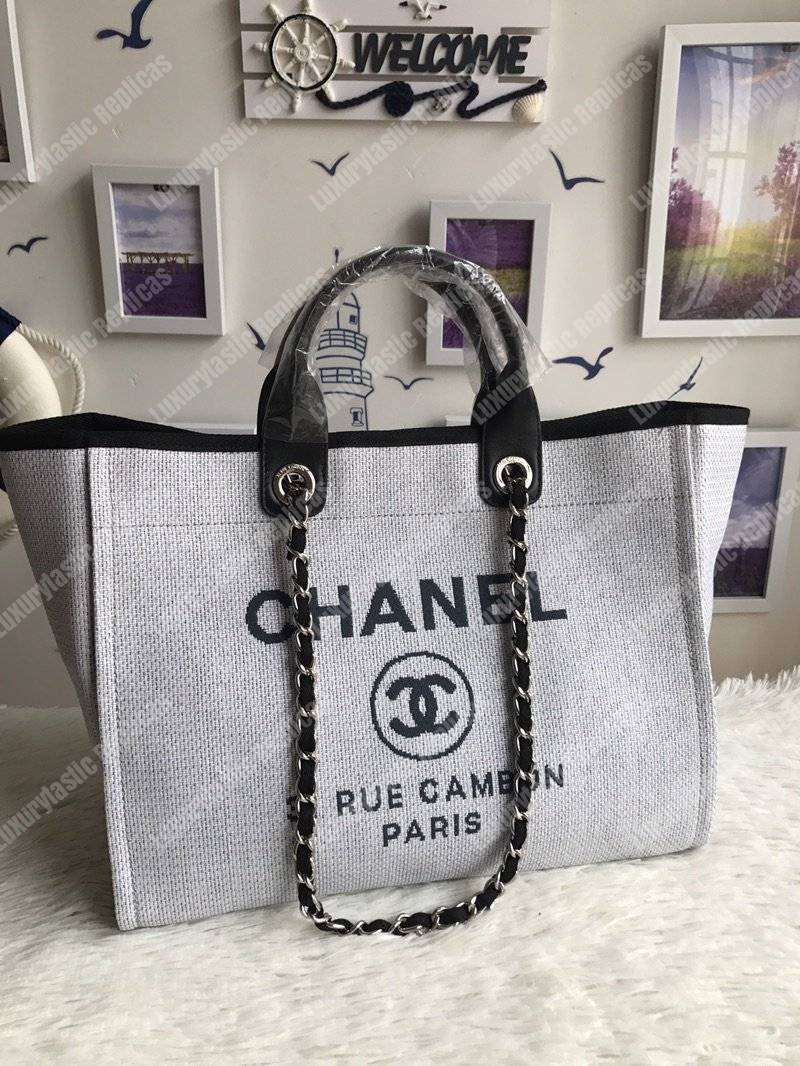 Ch*el deauville fabric tote gray/black