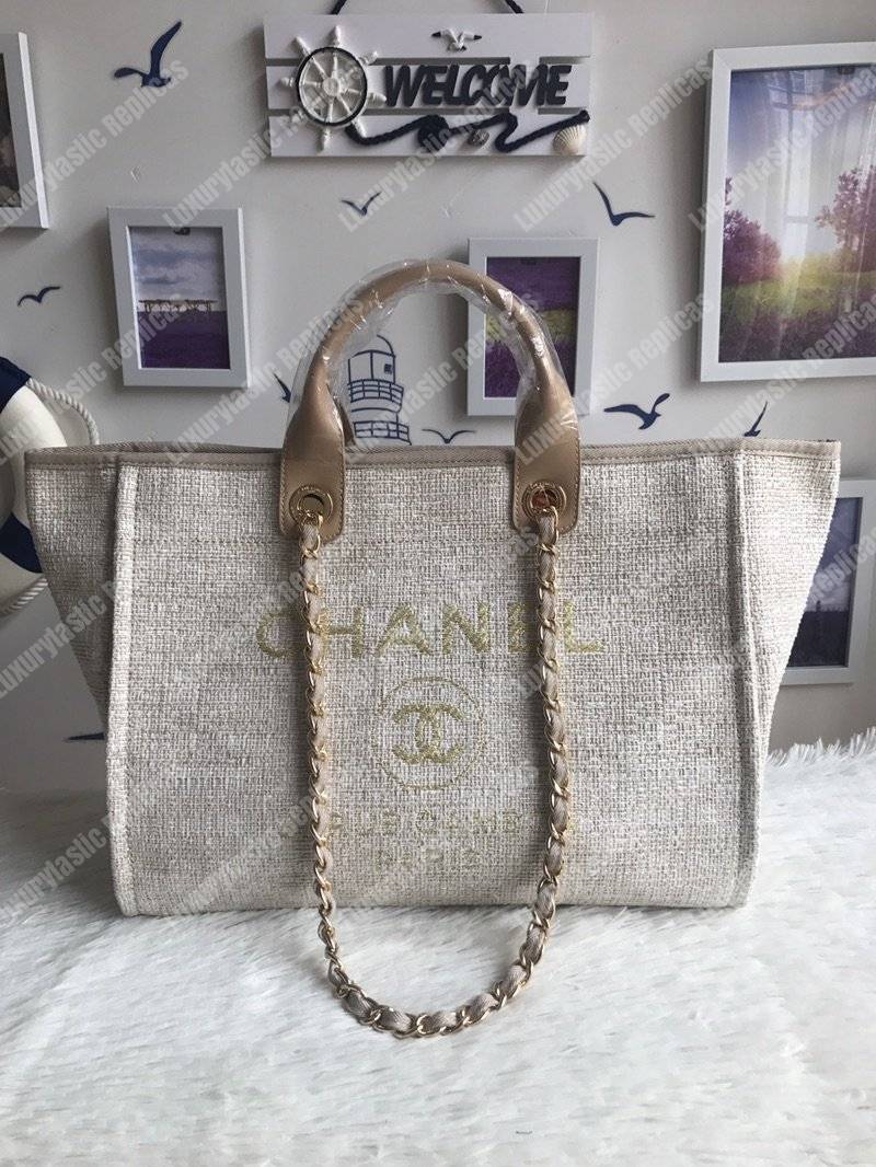 Ch*el deauville fabric tote beige