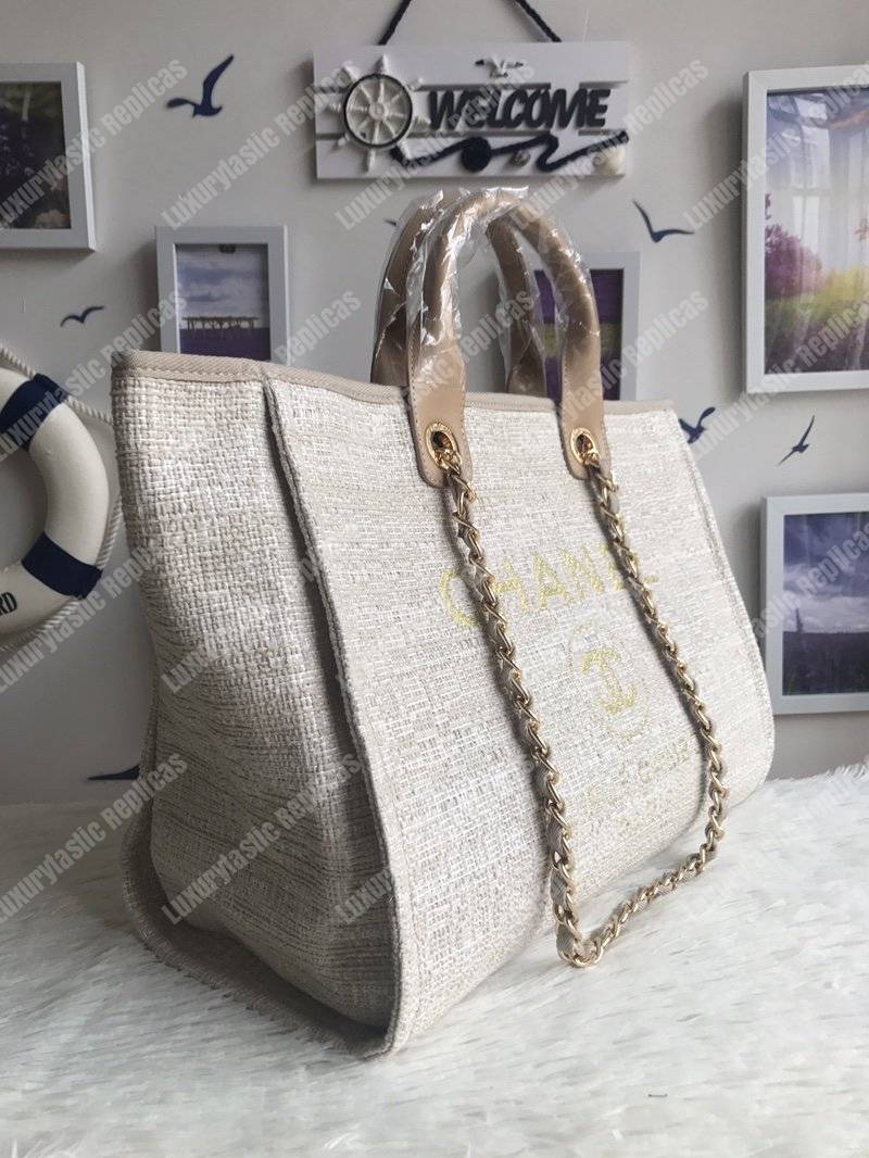 Ch*el deauville fabric tote beige