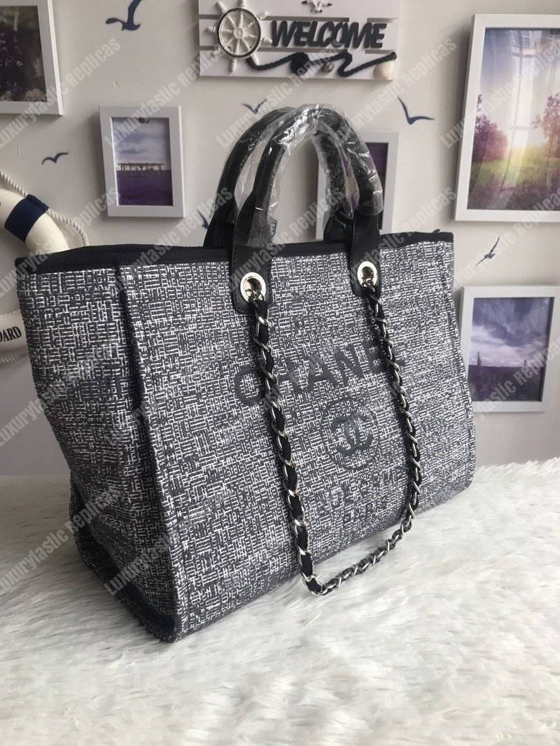 Ch*el deauville fabric tote dark gray