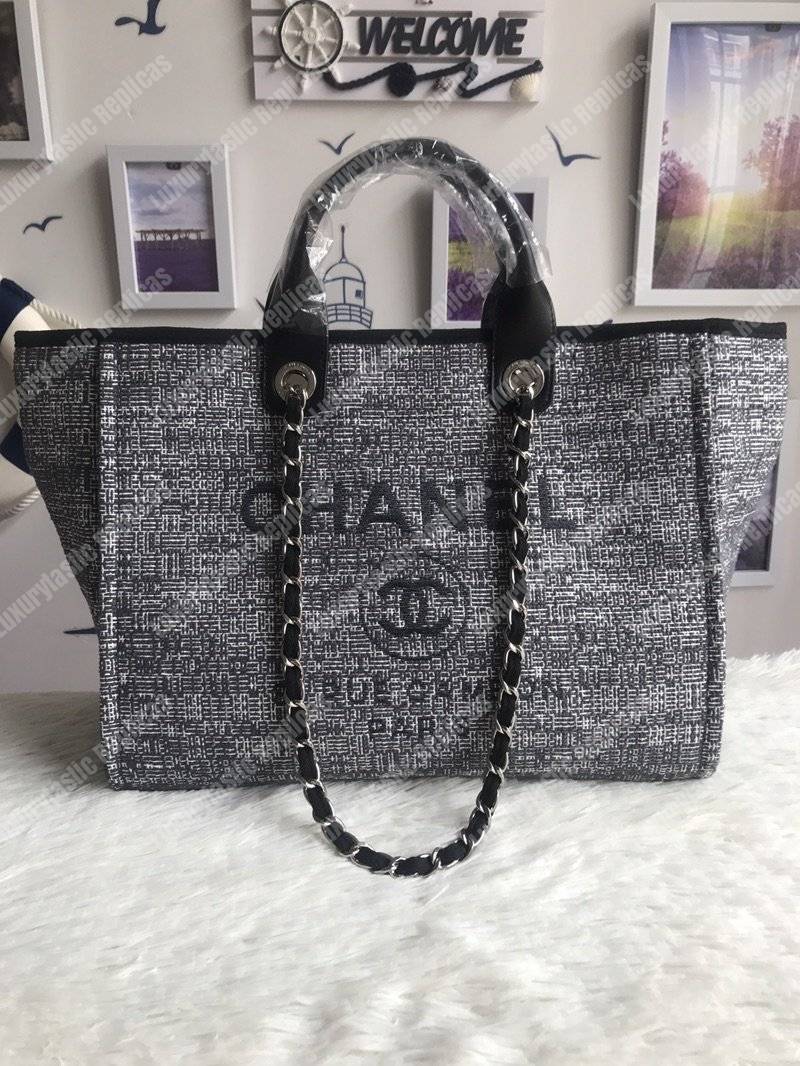 Ch*el deauville fabric tote dark gray