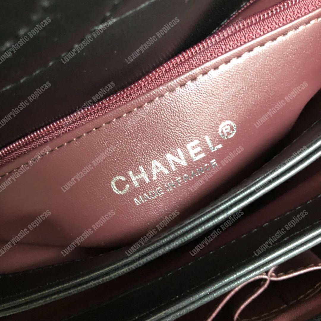 Ch*el small flap bag with top handle black-ruthenium