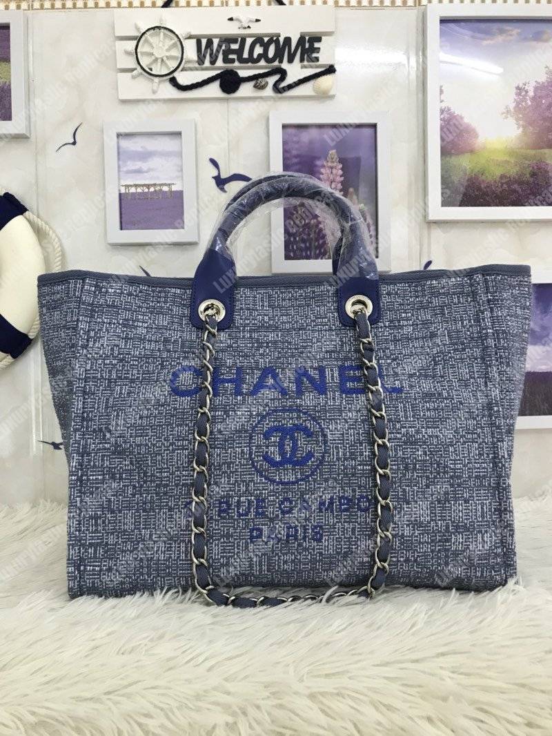 Ch*el deauville fabric tote blue