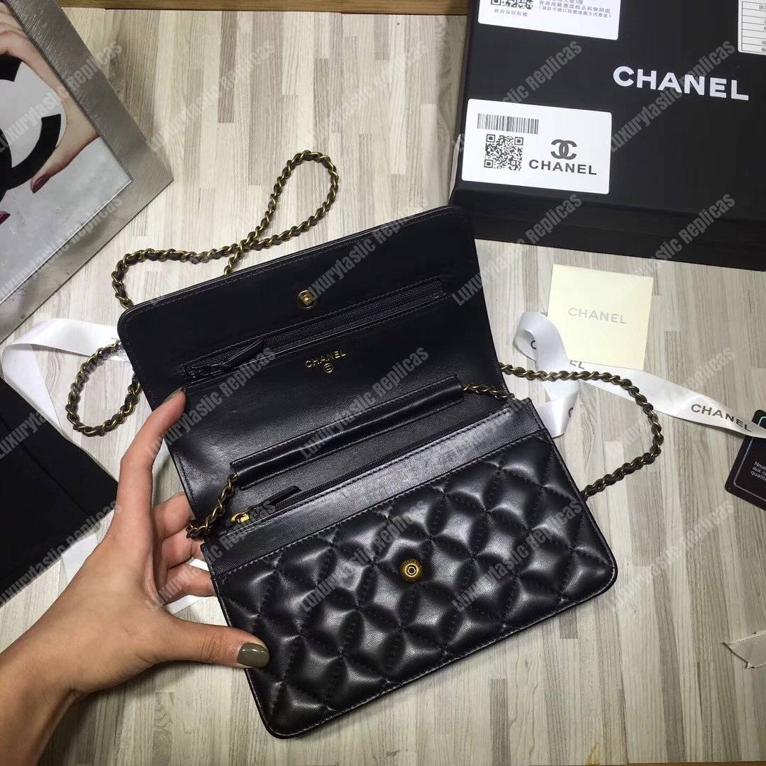 Ch*el le boy wallet on chain – woc black quilted lambskin gold-toned