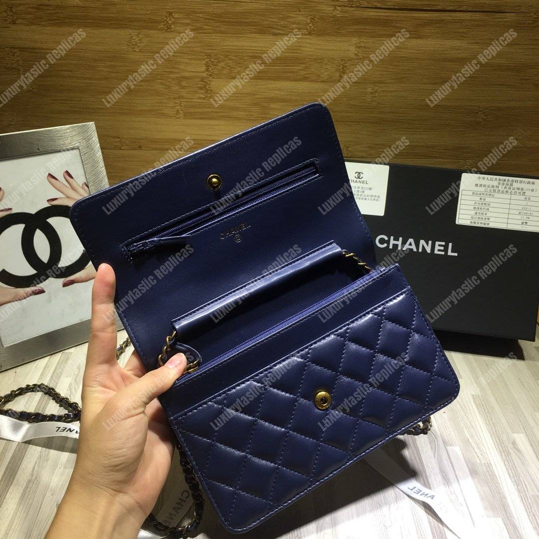 Ch*el le boy wallet on chain – woc dark blue quilted lambskin gold-toned