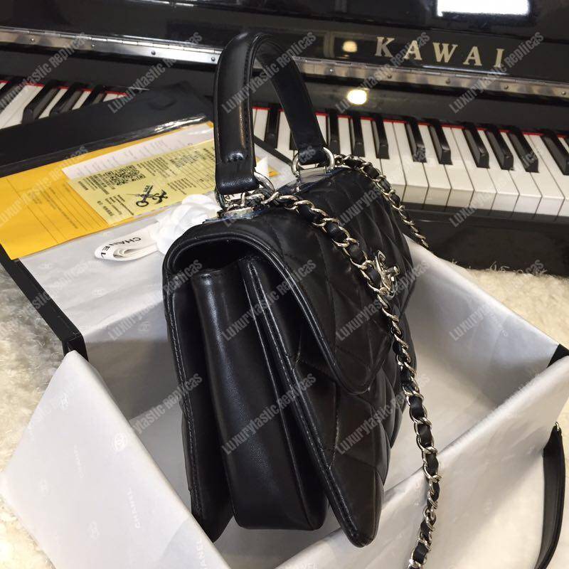 Ch*el small flap bag with top handle black-silver