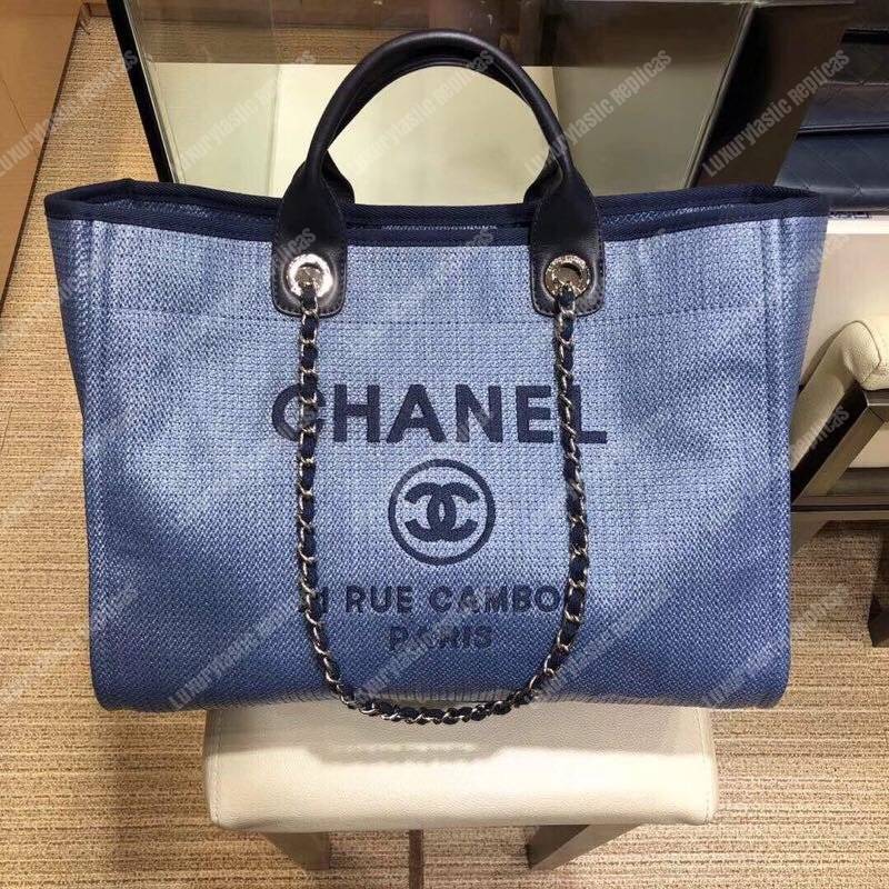 Ch*el deauville fabric tote cobalt/navy blue