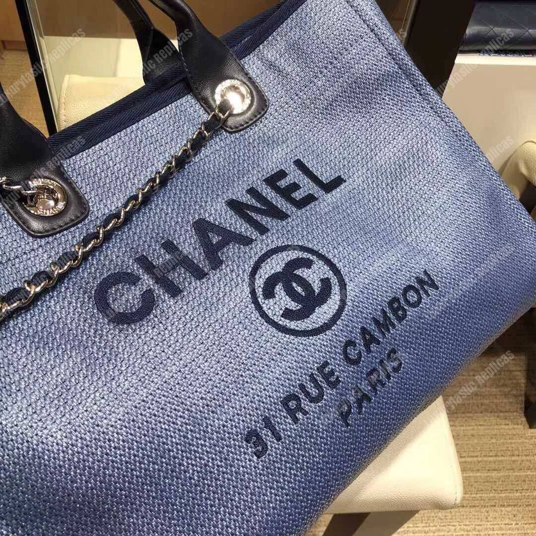Ch*el deauville fabric tote cobalt/navy blue
