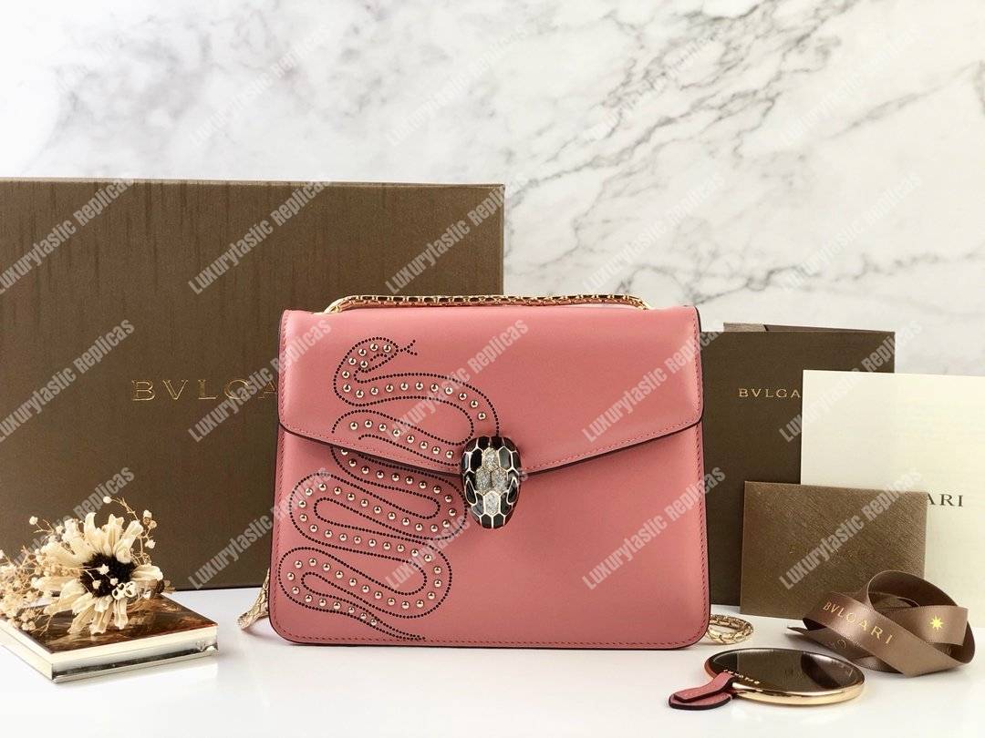 BVL Serpenti Forever Flap Cover Crossbody Bag Zephyr Quartz With Studded Neon Motif