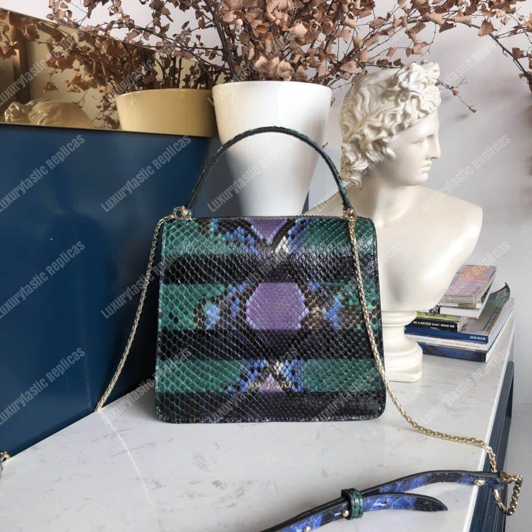 BVL Serpenti Forever Flap Cover Pop-Stripe Python Small Bag Royal Sapphire