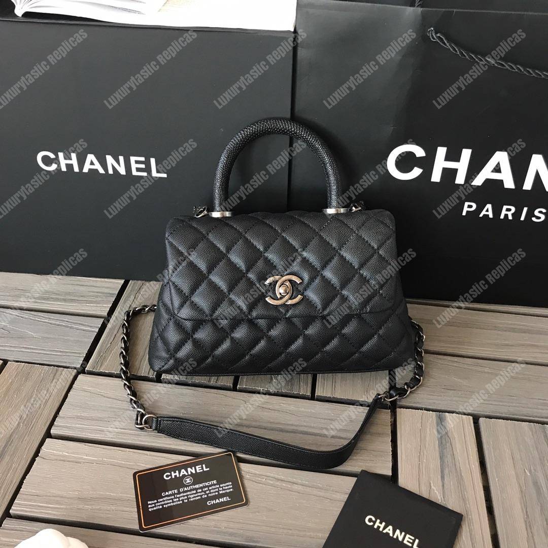 Ch*el small flap bag with top handle black