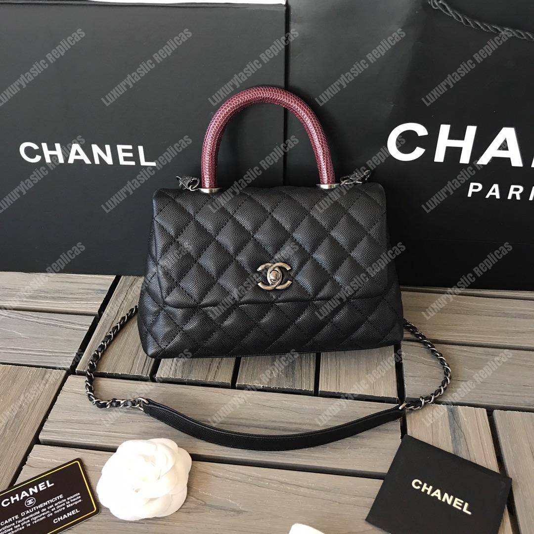 Ch*el small flap bag with top handle black