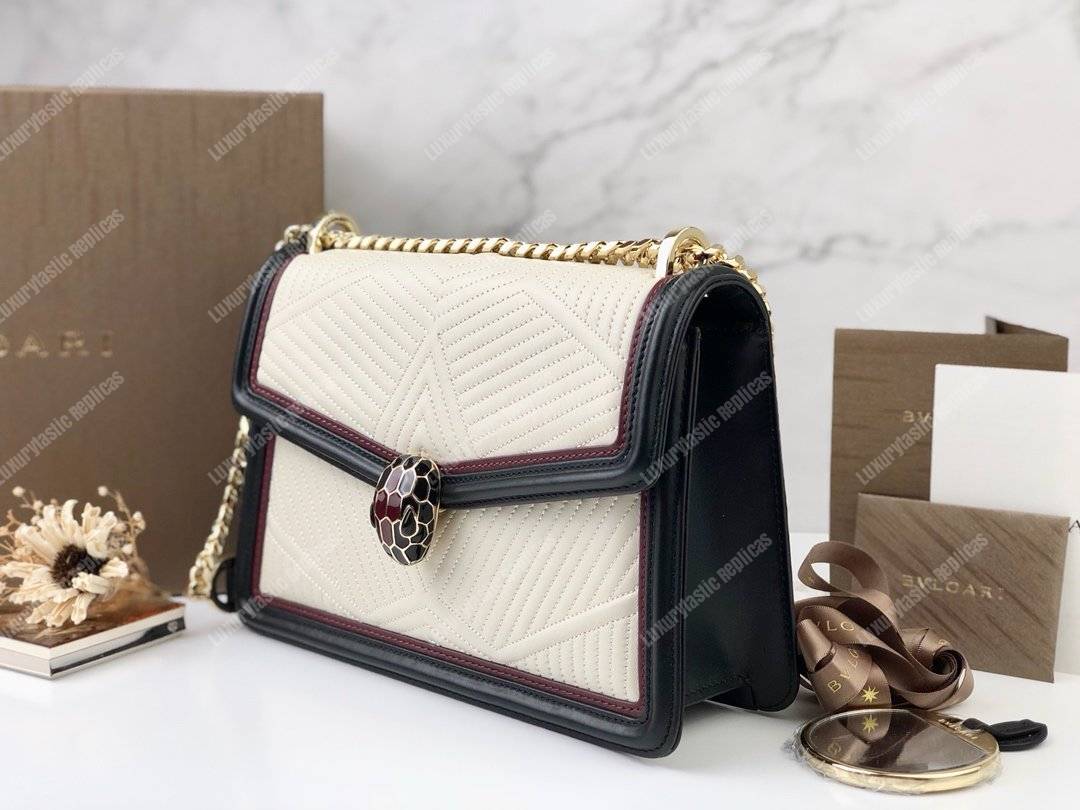 BVL Serpenti Diamond Blast Shoulder Framed Quilted Nappa Bag White Agate