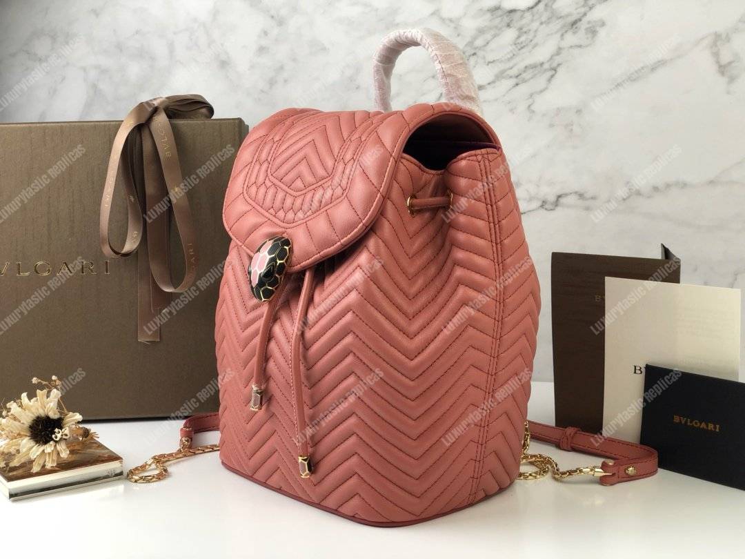 BVL Serpenti Forever Quilted Nappa Leather Backpack Zephyr Quartz