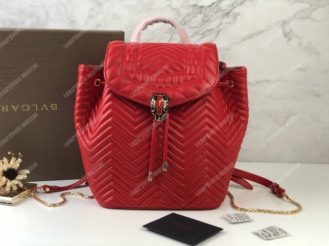 BVL Serpenti Forever Quilted Nappa Leather Backpack Flame Coral