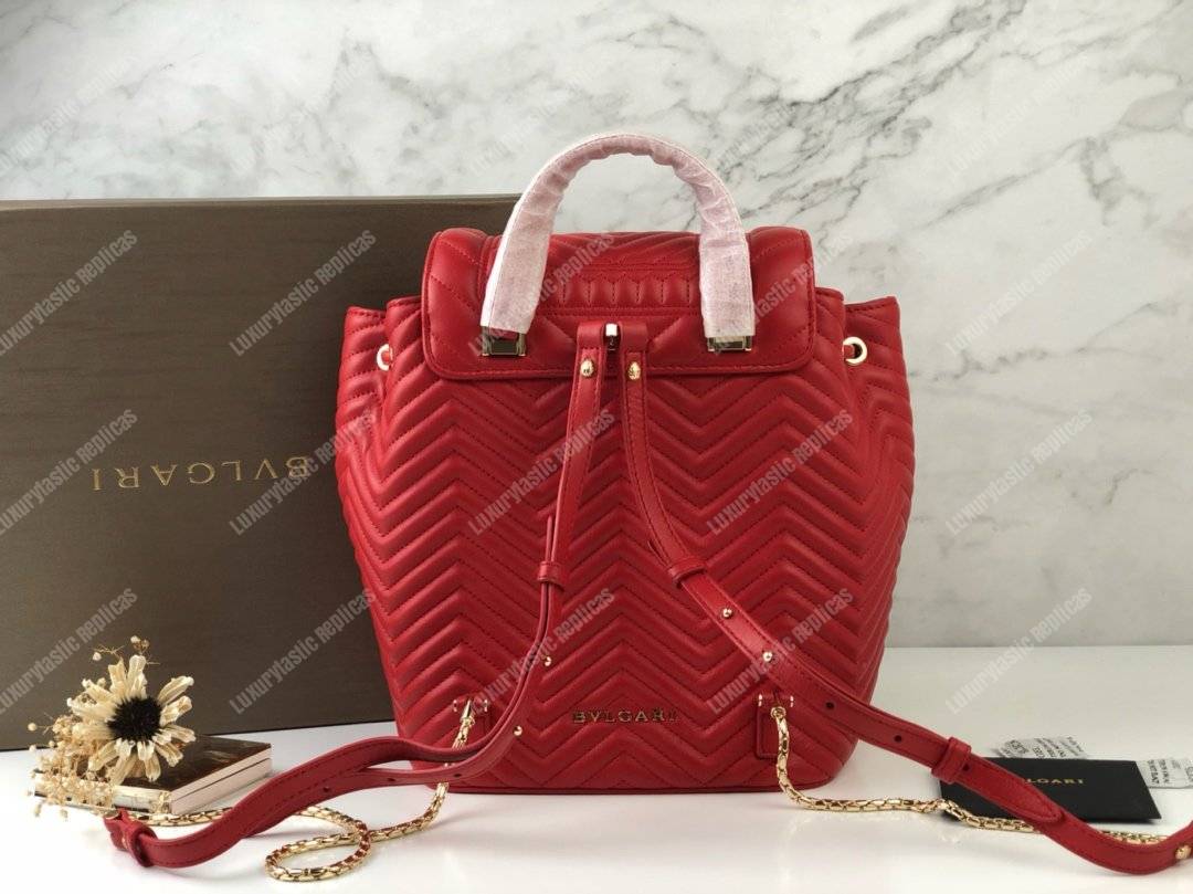BVL Serpenti Forever Quilted Nappa Leather Backpack Flame Coral