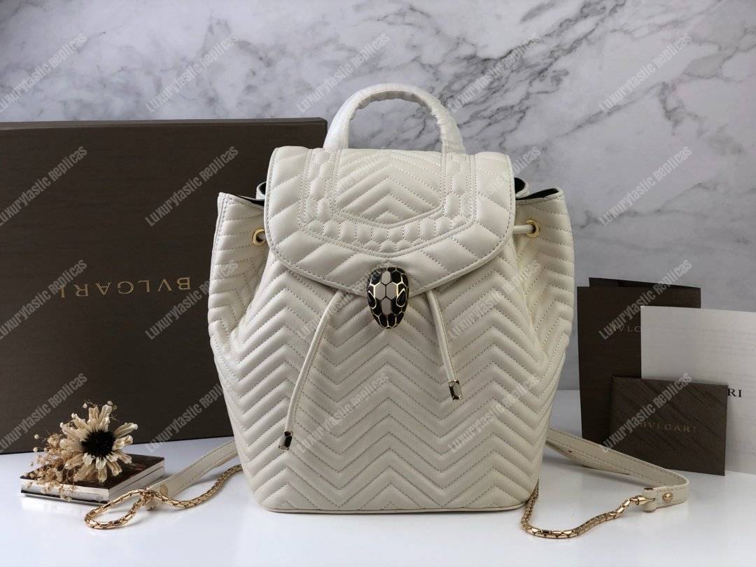 BVL Serpenti Forever Quilted Nappa Leather Backpack White Agate