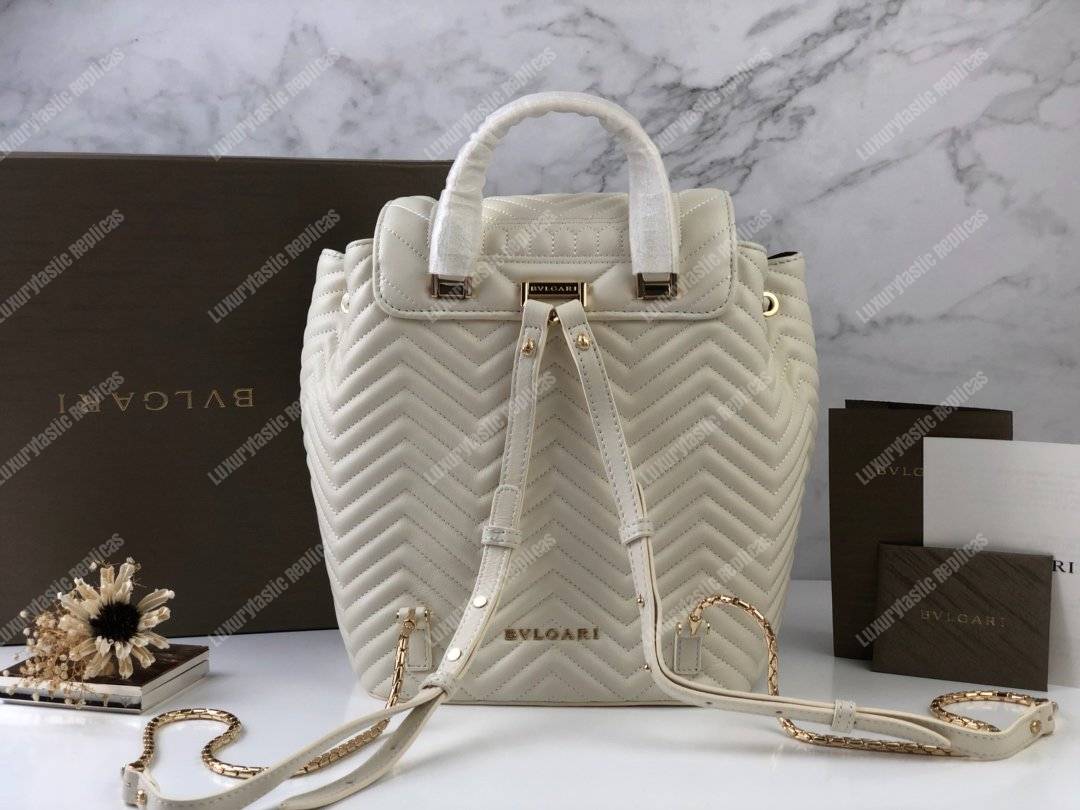 BVL Serpenti Forever Quilted Nappa Leather Backpack White Agate