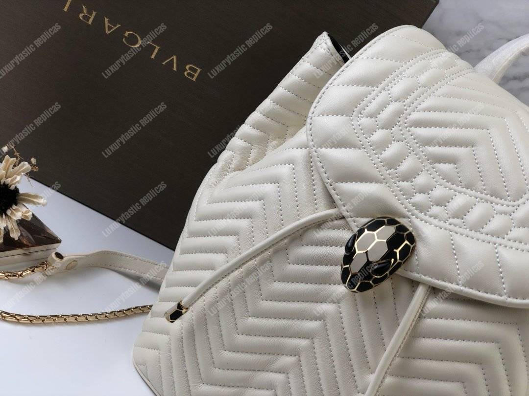 BVL Serpenti Forever Quilted Nappa Leather Backpack White Agate