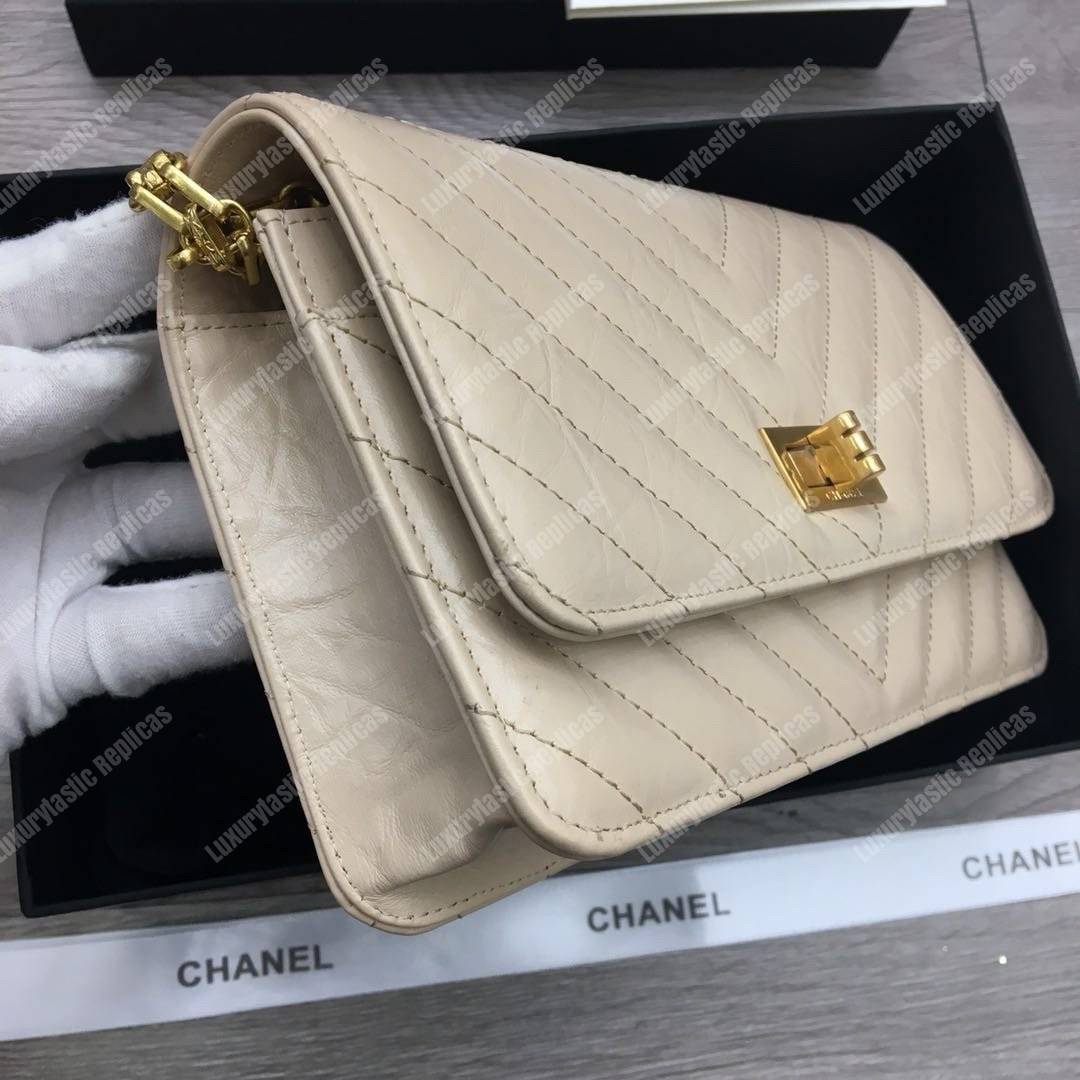 Ch*el reissue 2.55 wallet on chain – woc chevron calfskin white gold-toned