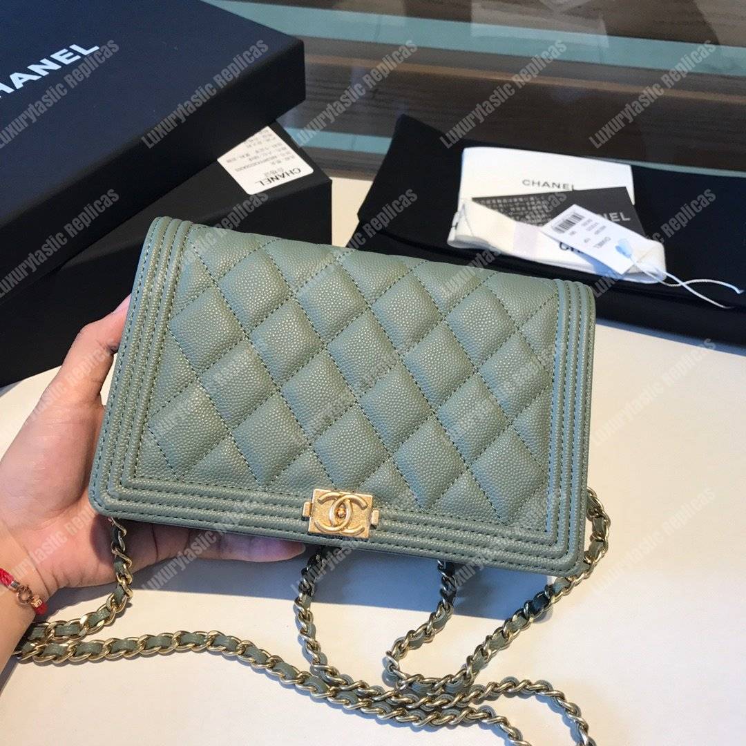 Ch*el le boy wallet on chain – woc pistachio caviar gold-toned