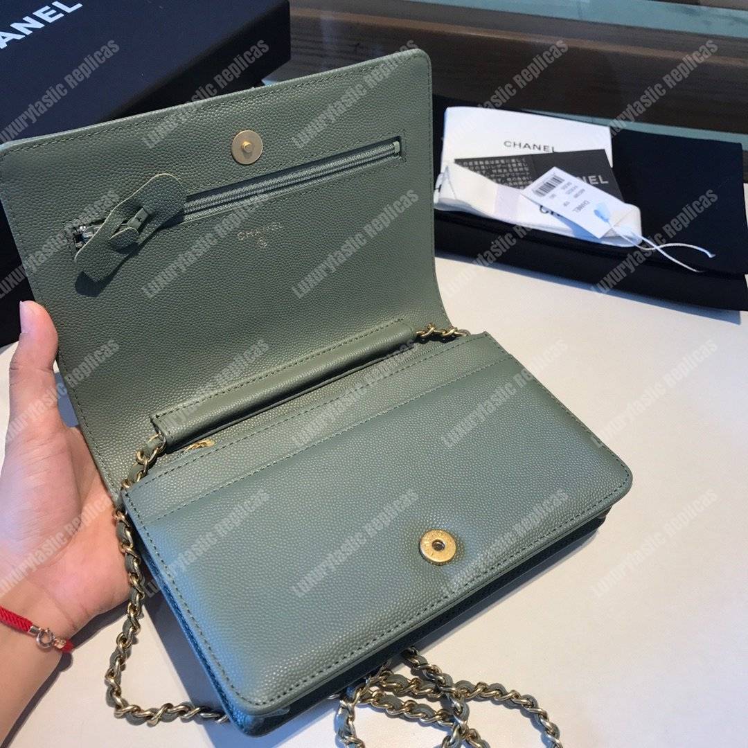 Ch*el le boy wallet on chain – woc pistachio caviar gold-toned