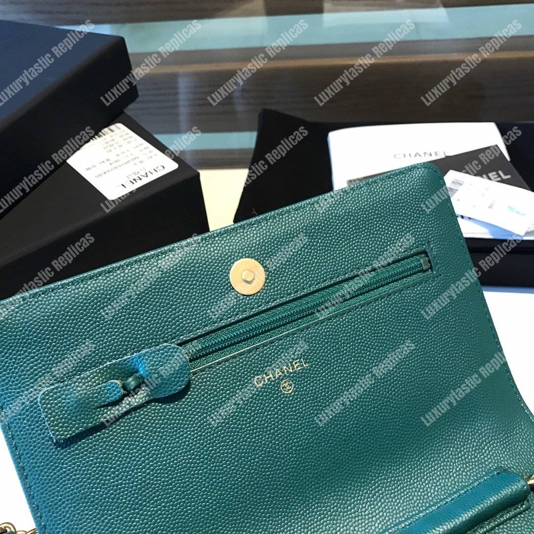 Ch*el le boy wallet on chain – woc teal caviar gold-toned