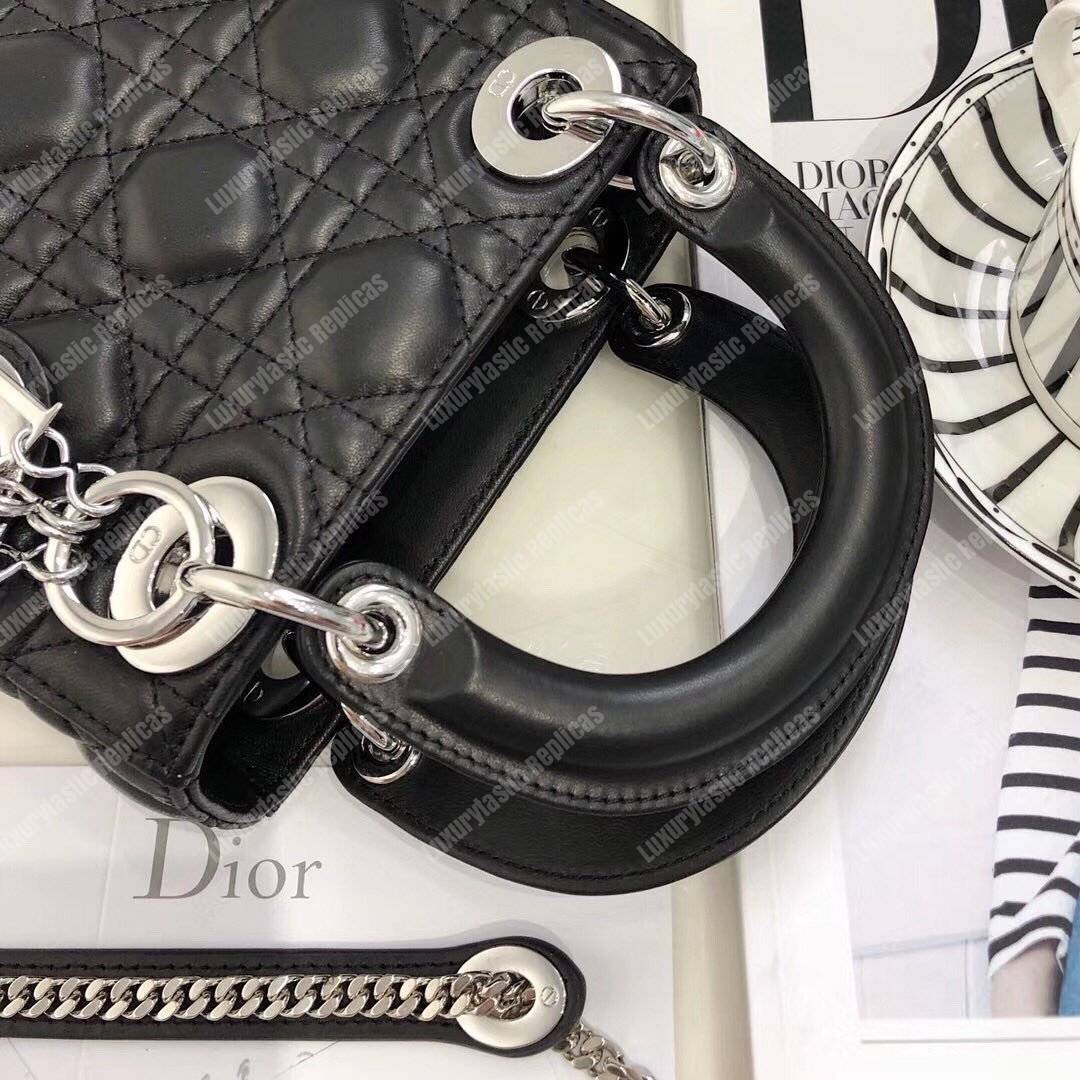 mini lady D*or lambskin bag with silver-toned metal