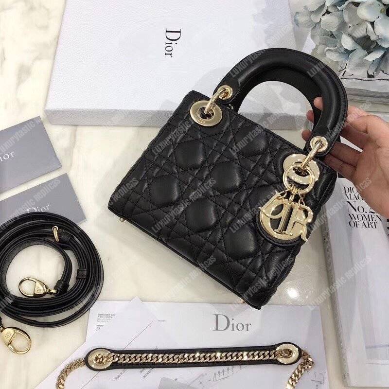 mini lady D*or lambskin bag with gold-toned metal