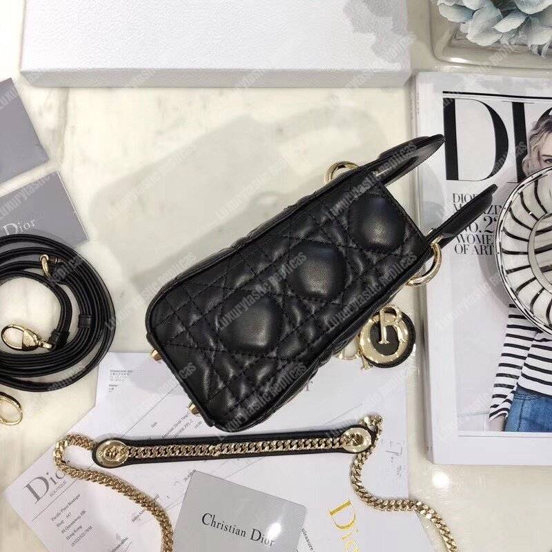 mini lady D*or lambskin bag with gold-toned metal