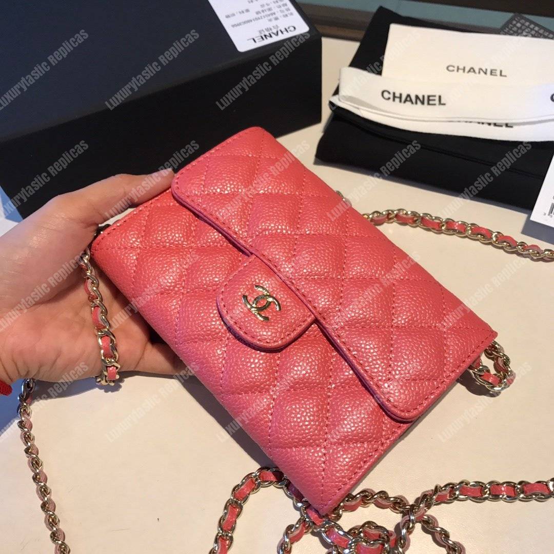 Ch*el classic clutch with chain – cwc caviar pink silver-toned