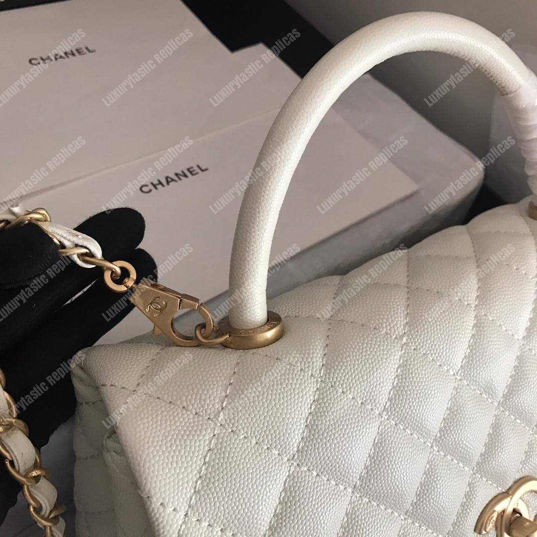 Ch*el flap bag with top handle white