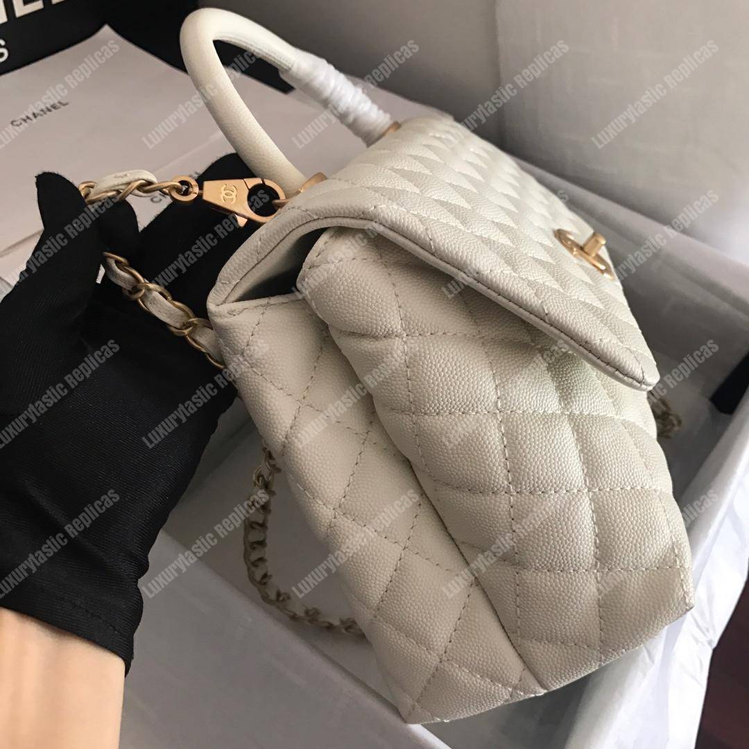 Ch*el flap bag with top handle white