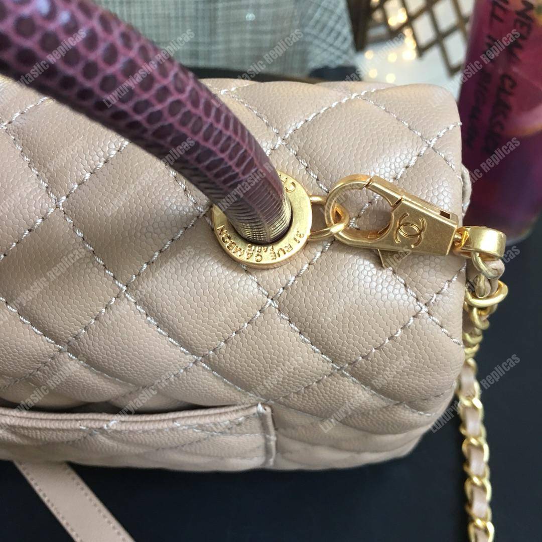 Ch*el flap bag with top handle beige